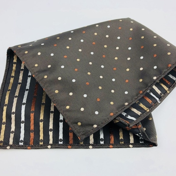 Pocket Square 100% Silk Brown/Orange Dot Pattern - Picture 5 of 5